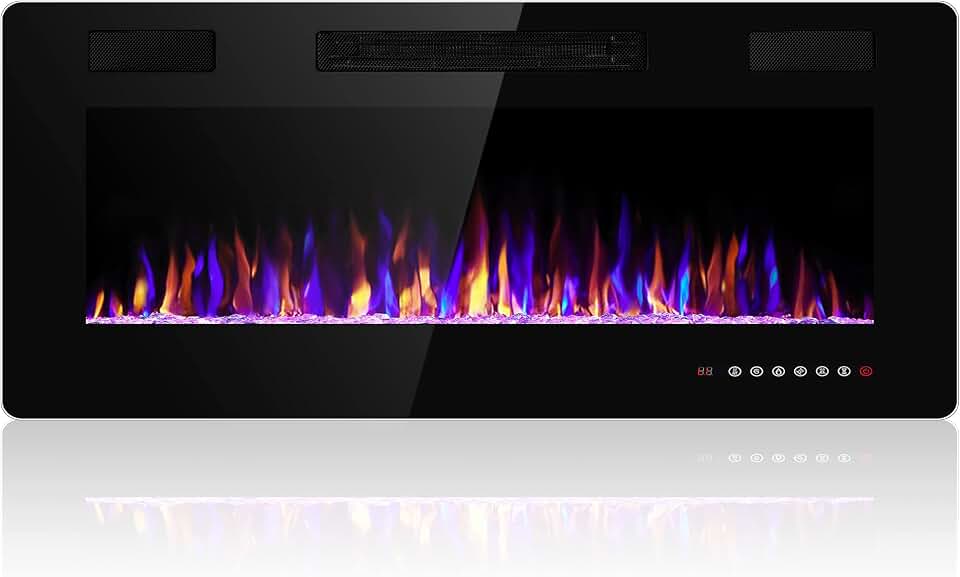 Electactic 42 Inch Electric Fireplace Insert Ultra-Thin - Recessed &amp; Wall-Mounted Fireplace Heater with Thermostat, Adjustable Flame, Remote Control - Linear with Timer, Touch Screen, 750/1500W