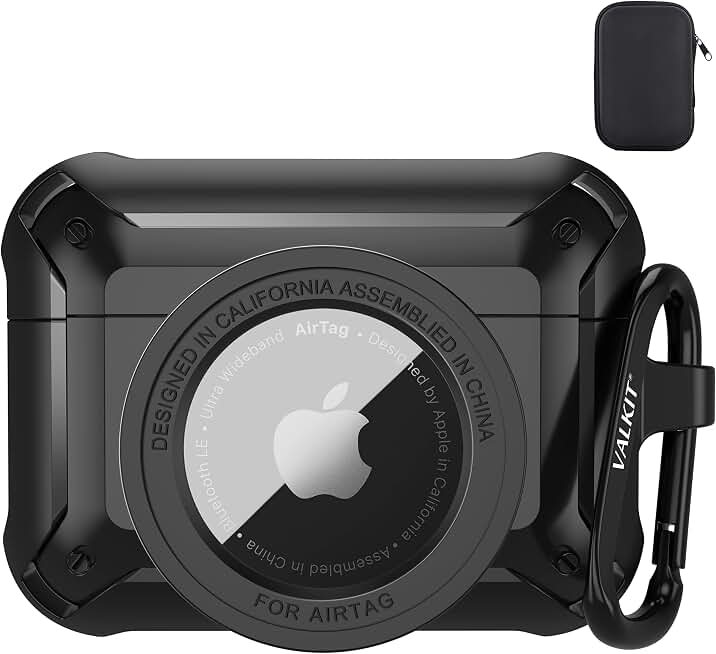 Valkit 2 in 1 Protective Case for Airpods Pro 2/1 and AirTags Cover, Black