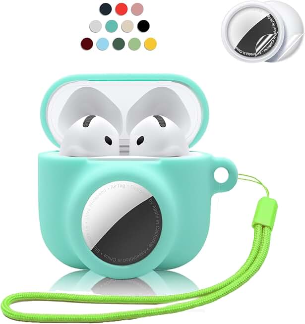 2 in 1 Silicone Case Compatible with AirPod 4 and Apple Tracker Tag,Anti-Scratch Anti-Lost Protective Skin Cover for AirPods 4th Generation with 2 PCS TPU Screen Protector&amp;Lanyard