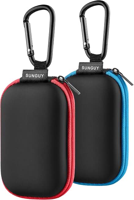 SUNGUY Earbuds Case 2Pack, Rectangle Earbuds Carrying Case, Portable Earphone Case Phone Accessories Organizer with Carabiner for Earphone, in-Ear Headphones, Earbud, SD Card, USB Charging Cable