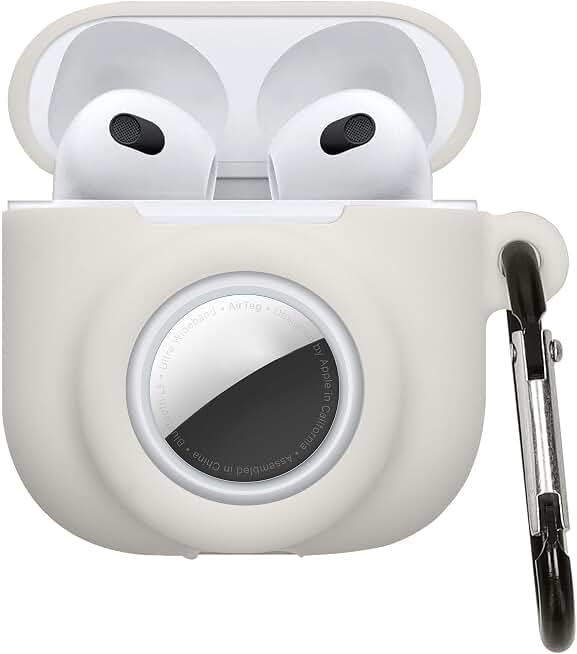 kwmobile Cover for Apple Airpods 4 Case - Silicone Cover for Earbuds Charging Case with Carabiner Clip - Compatible with Airtag - White