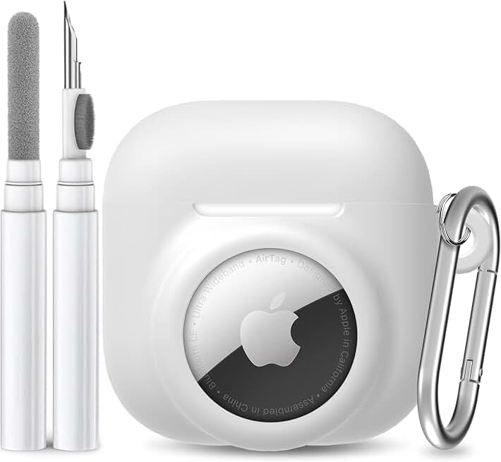 2 in 1 Silicone Case Compatible with AirPod 4 and AirTag 2/1 | Anti-Scratch Shockproof Protective Skin Cover for AirPods 4th Generation with Cleaner Kit &amp; Carabiner, White