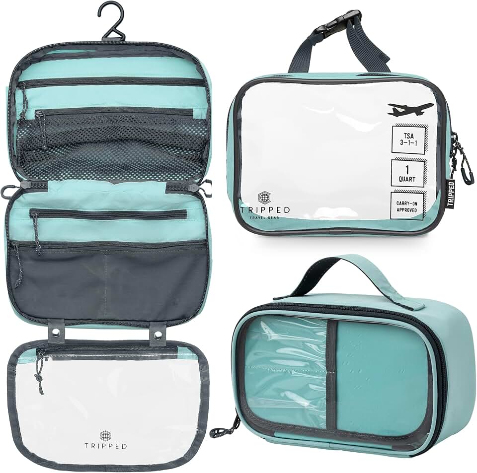 TRIPPED Travel Gear 3-Piece Travel Toiletry Bag Set | Includes Hanging Toiletry Bag, 311 TSA Liquid Bag, and Accessory Organizer Pouch with Lightweight Ripstop Construction