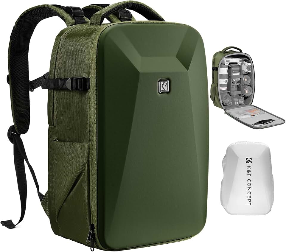 K&amp;F CONCEPT Camera Backpack,Hardshell Photography DSLR Camera Bag | 15-15.6 Inch Laptop Compartment, Waterproof, Hard Shell Camera Case, Compatible with Canon/Nikon/Sony/DJI Mavic Drone, B07 Global Recycled Standard
