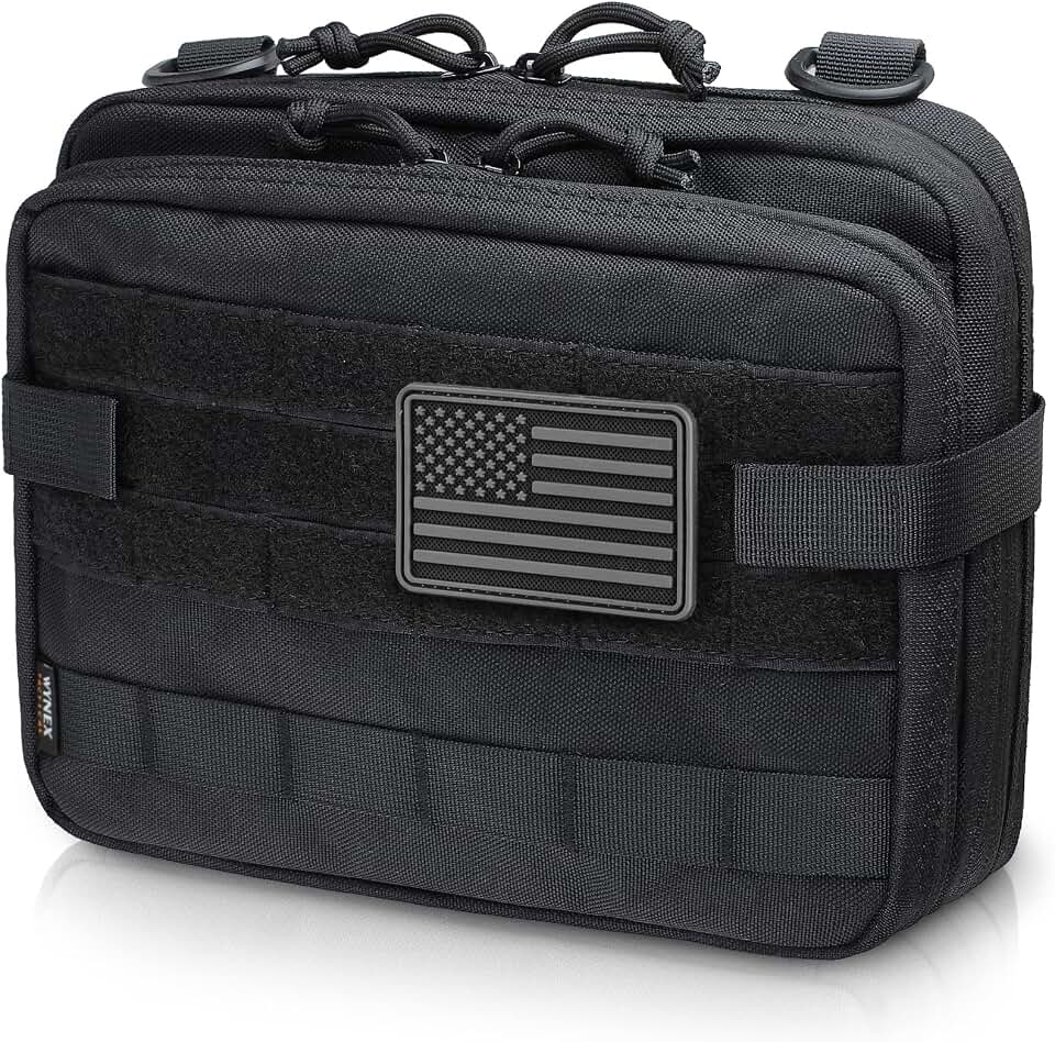 WYNEX Tactical Large Admin Molle Pouch of Double Layer Design EDC Organizer | Molle EDC EMT Utility Pouches with Map Sleeve Modular Tool Bag Large Capacity Flag Patch Included