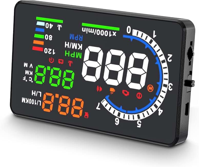 wiiyii Heads Up Display for Cars,Digital Speedometer fos Car,Car HUD A8 | Speed, RPM, Water Temperature, Voltage, Fuel Consumption, Multiple Alarm Prompt Functions,5.5 Inch Large Screen Plug and play
