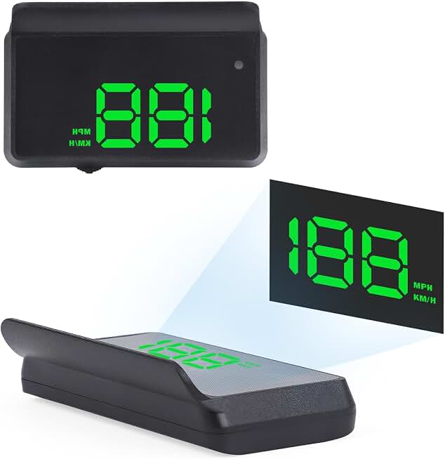 W2 Heads Up Display for Cars,Speedometer with Overspeed Alarm,Automatic Brightness Adjustment,Triple Over-Speed Alarm,LED Large Font,Built in Sun Visor,Plug &amp; Play USB HUD Fit for All Vehicles(Green)