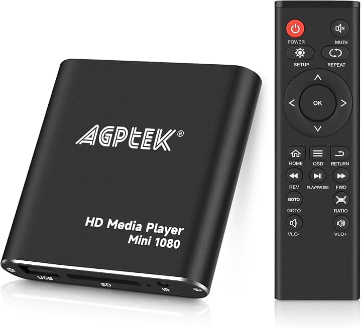 HDMI Media Player, Black Mini 1080p Full-HD Ultra HDMI Digital Media Player | for -MKV/RM- HDD USB Drives and SD Cards