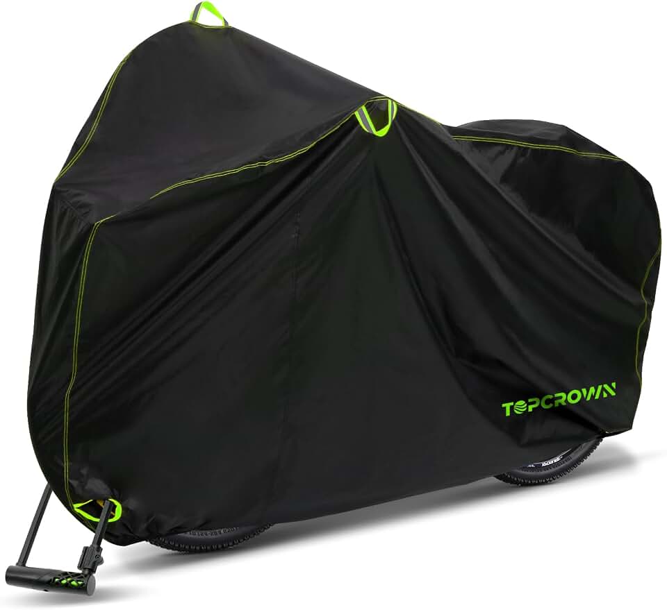 Topcrown Bike Cover Waterproof Outdoor Storage Bicycle Cover for 1 Bike | 210D Black+Green, XL Size for 1 Bike, Rain Sun UV Dust Wind Proof with Storage Bag for Mountain Road Bike/Ebike
