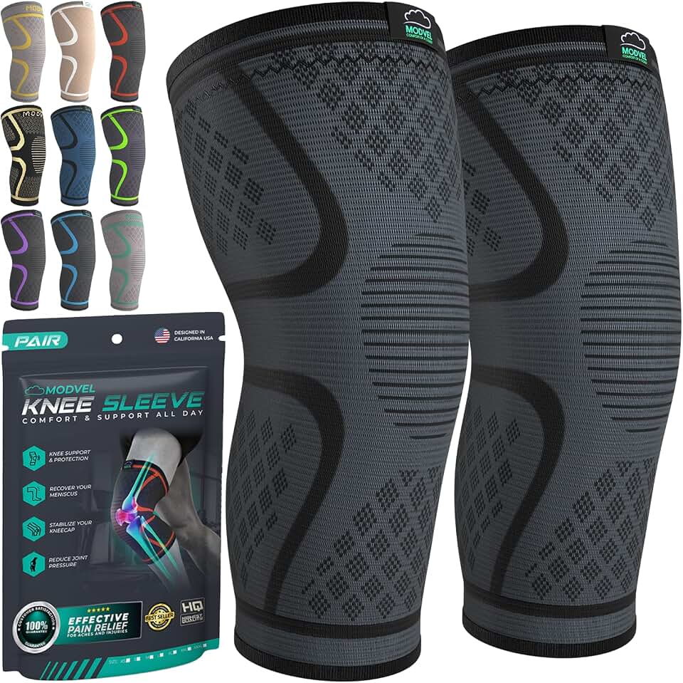 Modvel Compression Knee Brace for Women &amp; Men - 2 Pack Knee Brace for Women Running Knee Pain, Knee Support Compression Sleeve, Workout Sports Knee Braces for Meniscus Tear ACL &amp; Arthritis Pain Relief OEKO-TEX STANDARD 100