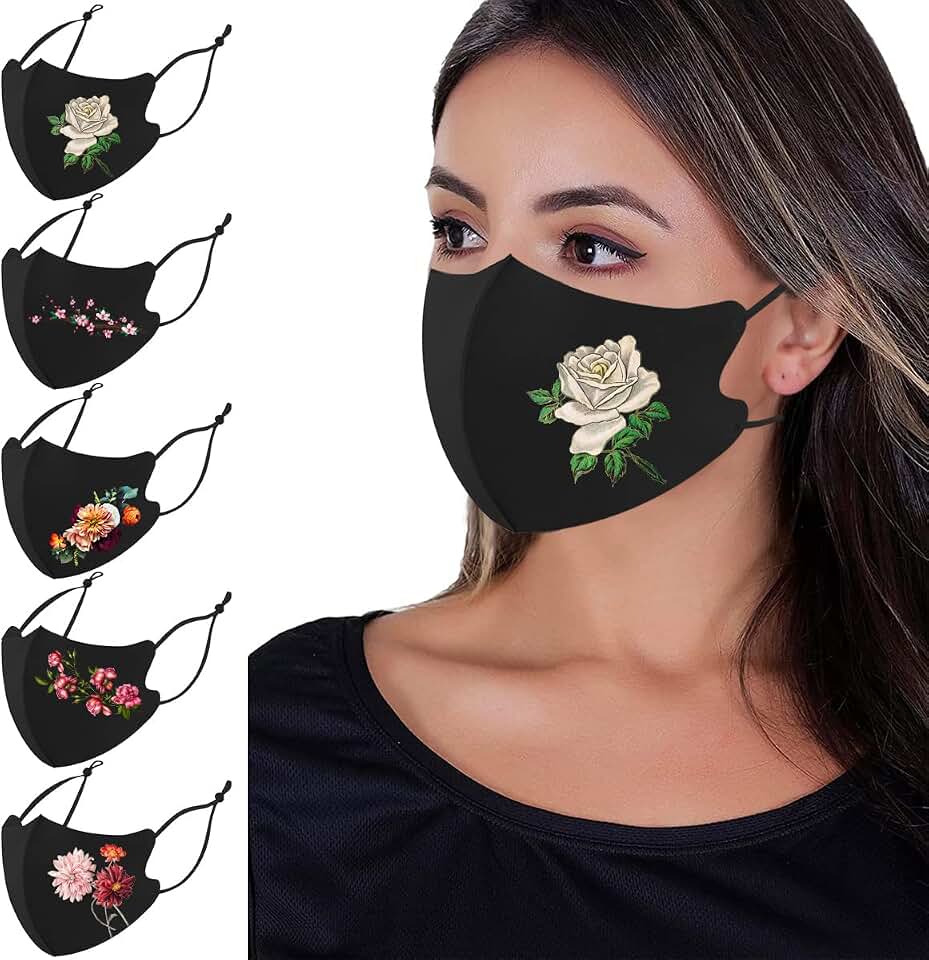 Face Masks Washable,Cloth Face Mask Reusable,Ice Silk Cotton Cloth Masks,3D Printing Pattern Face Mask,Pack of 5