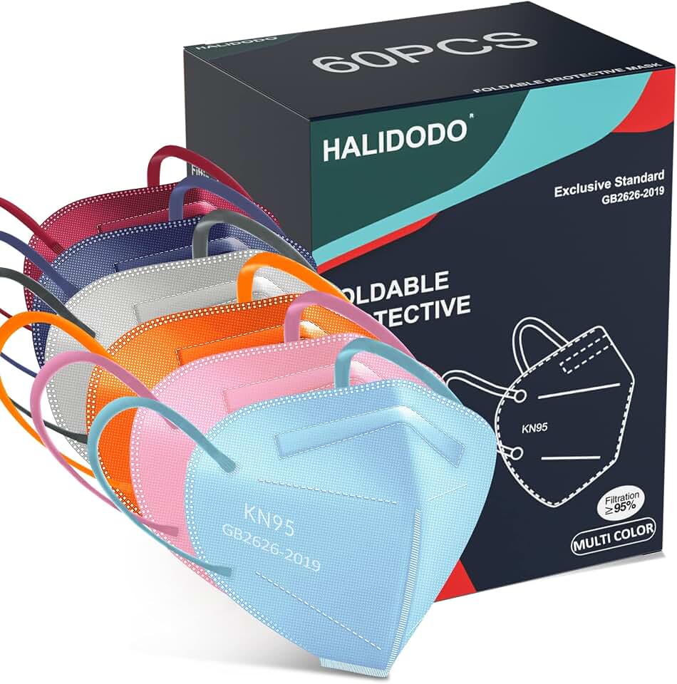 60 Packs Individually Wrapped KN95 Face Mask 5-Ply Breathable &amp; Comfortable Filter Safety Mask with Elastic Ear loop and Nose Bridge Clip, Protective Face Cover Mask, Multi Color