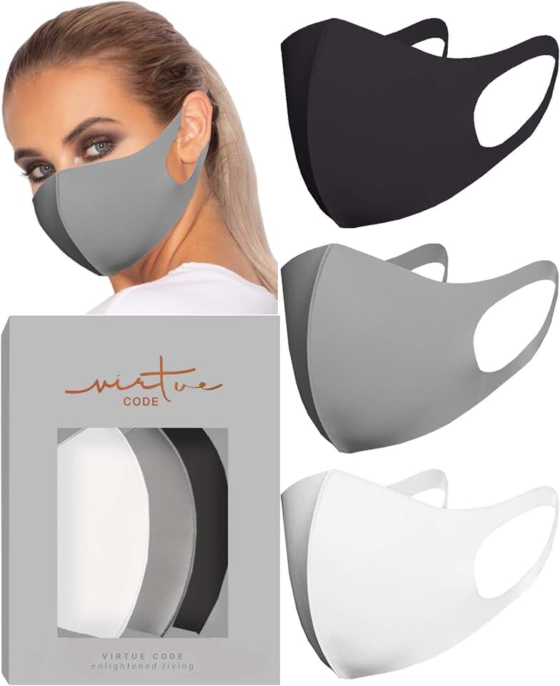 VIRTUE CODE Grayscale Cloth Face Mask for Adults Pack. 3 Loungewear Masks Washable Fabric – Face Mask Reusable