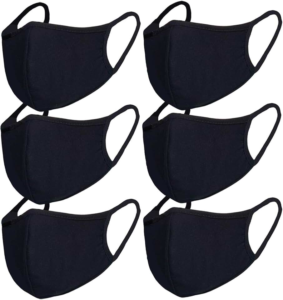 FECEDY 6pcs/Pack Black Mask Windproof Dustproof Masks Breathable Reusable Washed for Outdoor Sport Half Face Earloop Cotton Masks