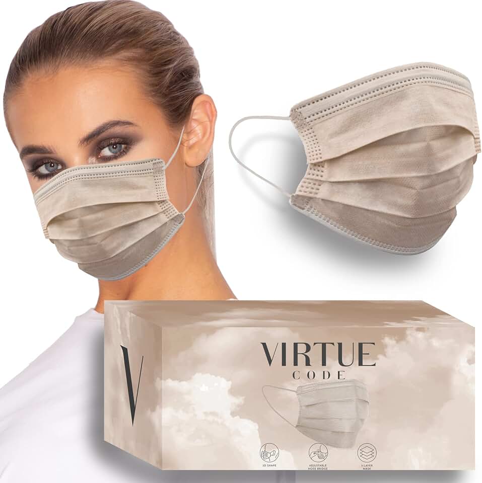VIRTUE CODE On The Go Curved Face Masks - Soft 3 Ply Comfort 50 Disposable Face Masks