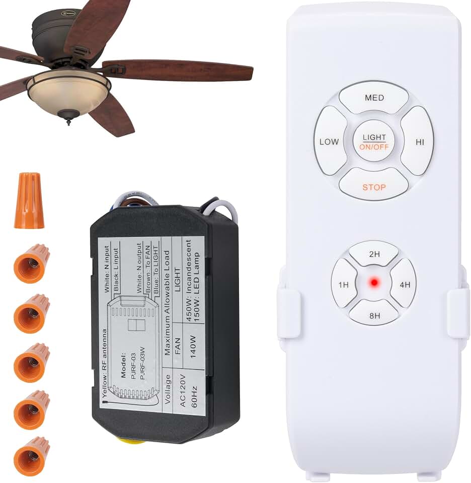 LPHUMEX Ceiling Fan Light Remote Control Kit with Ultra-Small Receiver – Ceiling Fan Speed, Timer &amp; Light Control, Universal Compatibility for AC Motor Hunter/Honeywell/Hampton Bay/Other Ceiling Fans