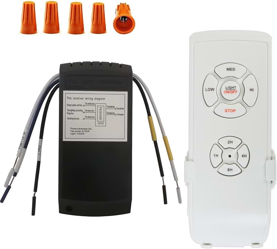 Ceiling Fan Remote Control and Receiver Kit, 3-in-1 Ceiling Fan Light 4 Timing and 3 Speed Wireless Remote Control for Ceiling Fan Lamp