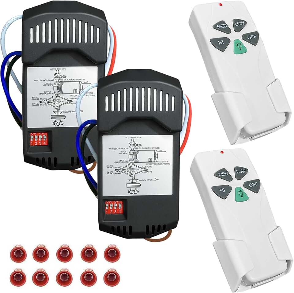 2 Pack Universal Ceiling Fan Remote Control Kits with Light Dimmer 3 Speed Fan Controller Receiver Lamp Dim Remote Replacement for Hampton Bay/Hunter/Harbor Breeze/Westinghouse/Honeywell &amp; More
