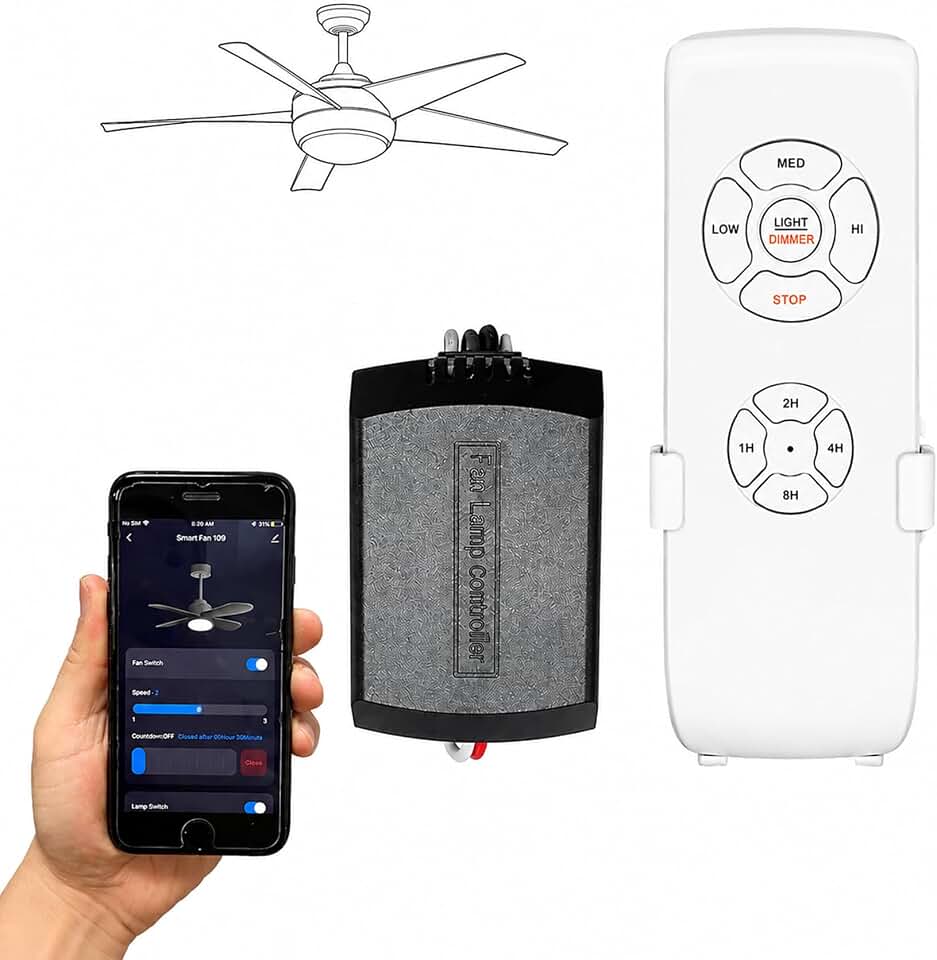 Smart Wi-Fi Ceiling Fan Remote Control Kit, 3 Fan Speed &amp; Light Dimmer,Compatible with Alexa &amp; Google Home Smart Life APP