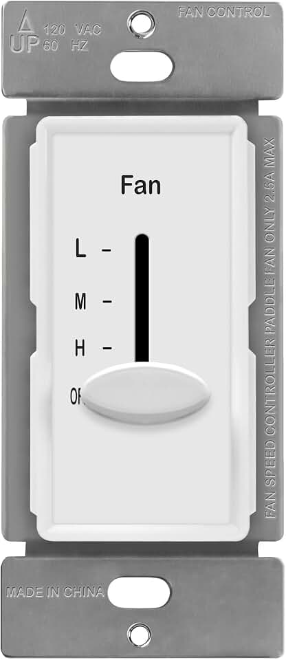 ENERLITES 3-Speed Ceiling Fan Control Switch, Single Pole, White, 1 Pack | For 3-speed mechanical ceiling fans only. 120V, 2.5A max. No neutral required. Wall plate sold separately. ETL Certified.