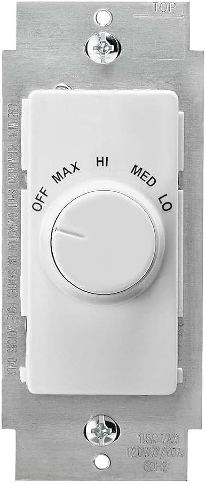 Leviton IllumaTech 1.5A Quiet Step Rotary Fan Speed Control, Single Pole, RTF01-10Z, White/Ivory/Light Almond