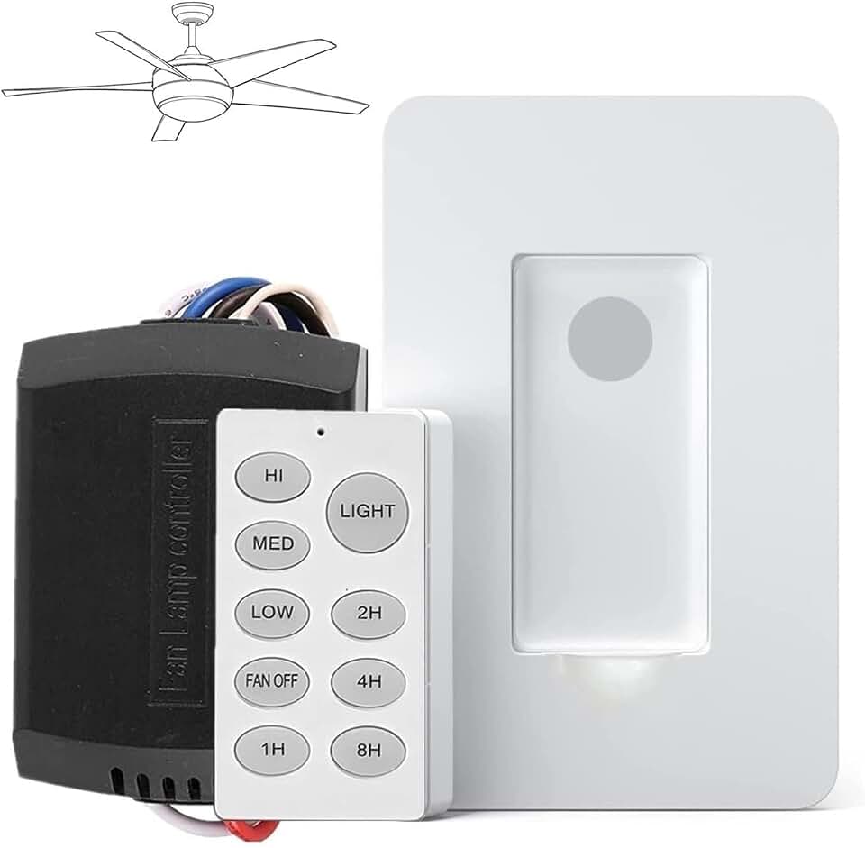 Nexete Universal Ceiling Fan Remote Control Kit,Wireless Wall Mounted Remote Control Switch &amp; Receiver Replacement for Hunter Westinghouse Honeywell Hampton Bay (1-Pack Receiver &amp; Scene Remote)
