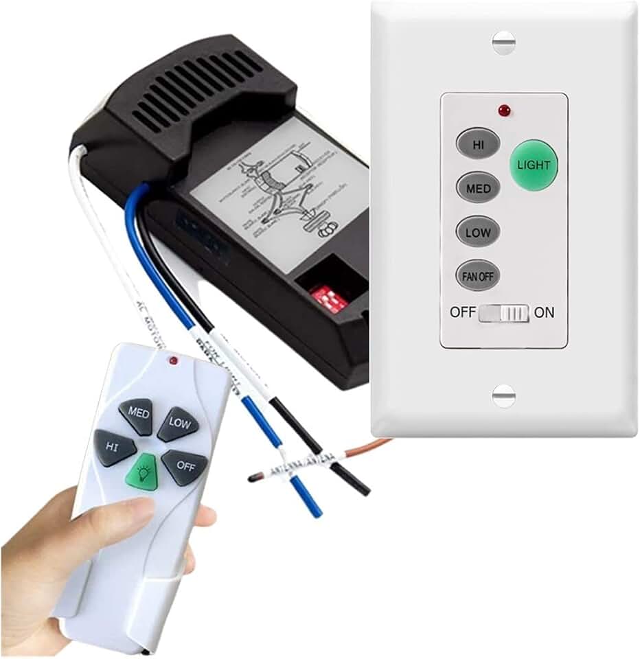Nexete Universal Ceiling Fan Remote Control Kit,Wall Remote Switch &amp; Hand Hole Remote with a Receiver,Dip Switch with Adjustable 3 Speed, Light Dimmer,Compatible with Hampton Bay Harbor Breeze Hunter