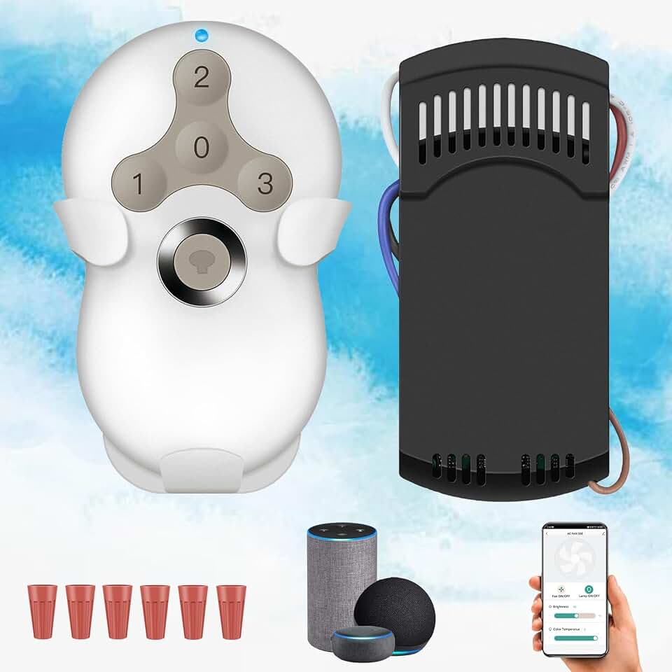Smart Universal Ceiling Fan Remote Control Kit for Hunter | Compatible with Harbor Breeze Hampton Bay, Light Dimmer with Wall Holder Mount, Replace 99600,99770,99122,99123,99813,99392