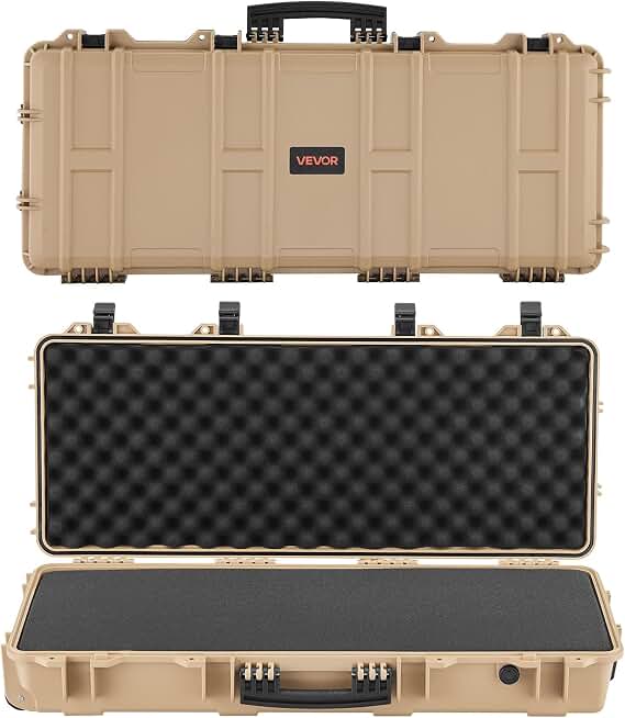 VEVOR Rifle Case, Rifle Hard Case with 4 Layers Fully-protective Foams, Lockable Hard Gun Case with Wheels, IP67 Waterproof &amp; Crushproof, for Rifles or Shotguns