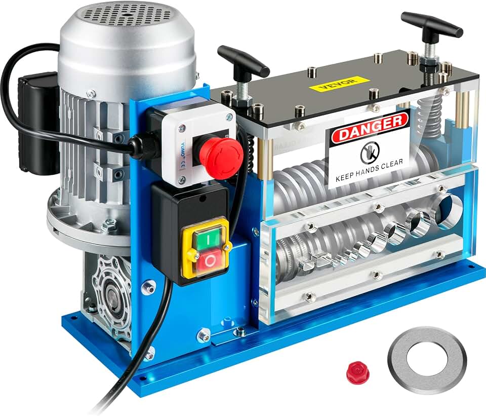 VEVOR Electric Wire Stripping Machine 0.06"-1.5" Automatic Wire Stripper | 370W Copper Cable Stripper with 11 Channels, 10 Blades, 75 ft/min Speed, for Wire Stripping Copper Recycling Scrap Handling