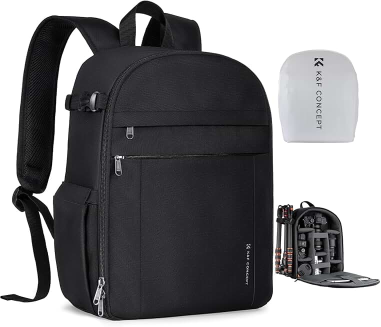 K&amp;F CONCEPT Camera Backpack, Lightweight Camera Bag with Tripod Holder | Professional Bag for DSLR/SLR Mirrorless, with 14in Laptop Compartment &amp; Rain Cover, Men &amp; Women, for Sony Canon Nikon, B19 Global Recycled Standard