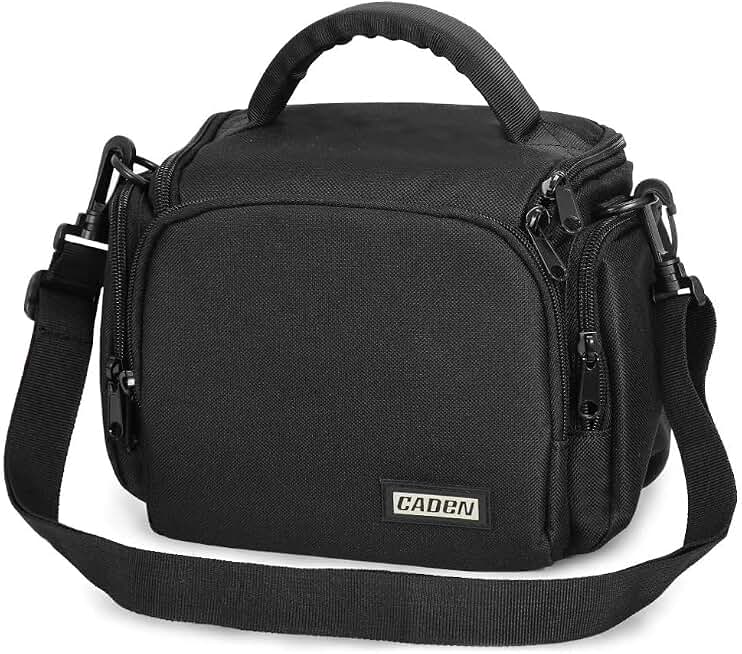 CADeN Compact Camera Shoulder Crossbody Bag Case Compatible for Nikon, Canon, Sony SLR/DSLR Mirrorless Cameras and Lenses Waterproof(1.0 S, Black)