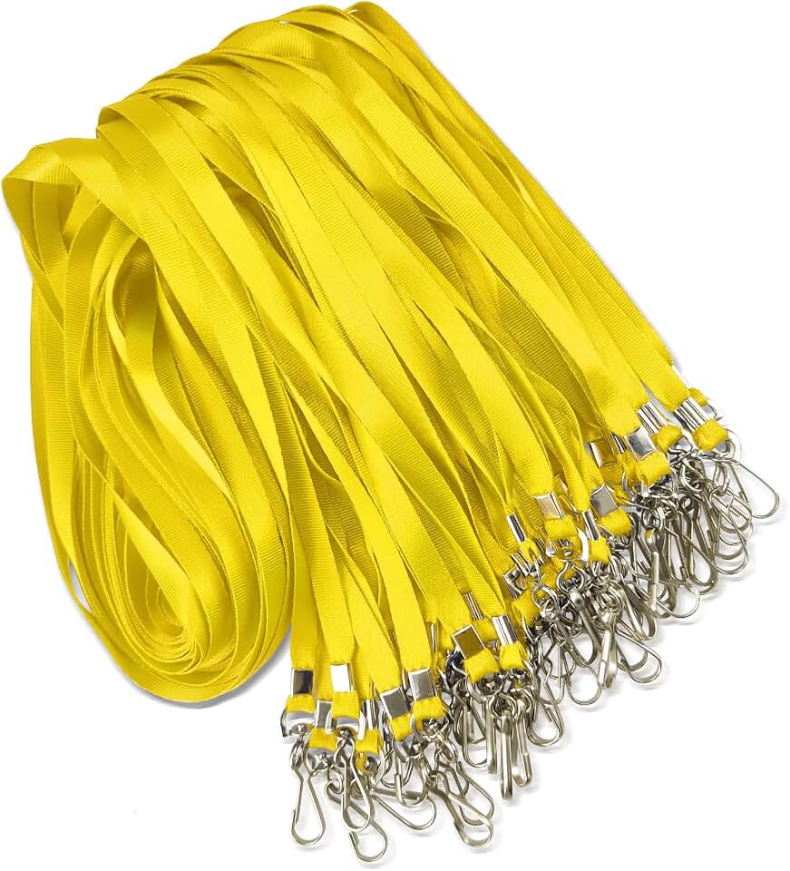 Maileto 50 Pack Yellow Lanyard Bulk Lanyard for ID Badge Holder | Flat Lanyard with Swivel Hook and Badge Clip