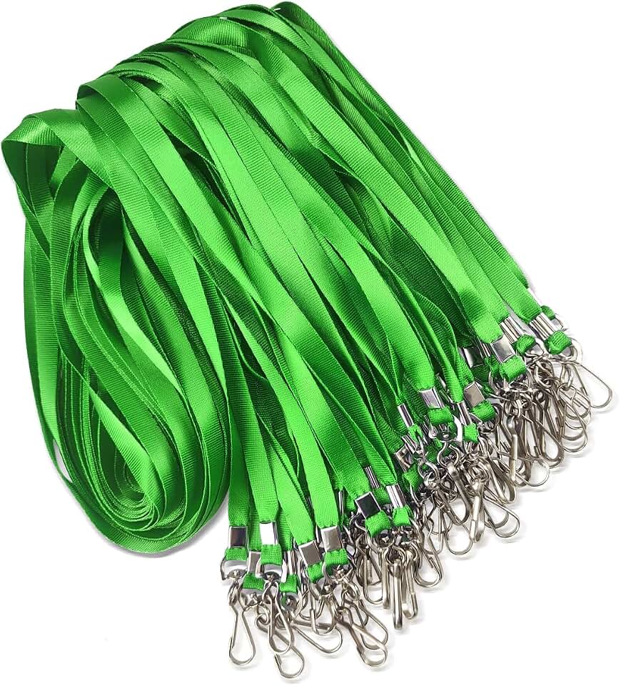 Maileto 50 Pack Green Lanyard Bulk Lanyard for ID Badge Holder | Flat Lanyard with Swivel Hook and Badge Clip