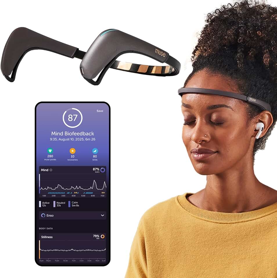 MUSE 2: The Brain Sensing Headband - EEG MUSE Headband Meditation Tracker and Monitor - Multi Sensor Biofeedback Devices for Home Use with Responsive Sound Feedback Guidance - Neurofeedback Devices