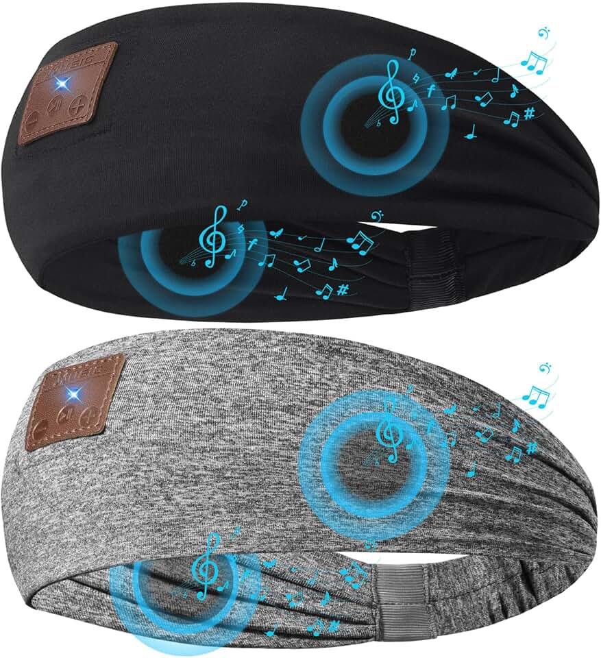 2-Pack Sleeping Headphones, Headband Headphones for Side Sleepers | Bluetooth Headband with Ultra-Thin Speakers, Wireless Headband for Running, Insomniac, Travel, Meditation（Black&amp;Grey）