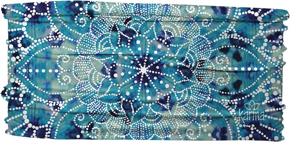 Karma, Thin Headband for Women, Fabric Headband and Stretchy Hair Scarf, Indigo Medallion