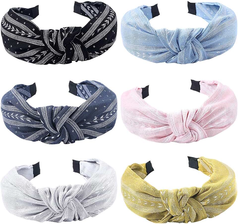 Ivyu Hairband, 6 Pcs Headbands for Women - Light Color, Fashion Cotton-flax Fabric, Knotted Wide Band, Accessories Cute Boho Beauty, For Workout GYM Yoga Running