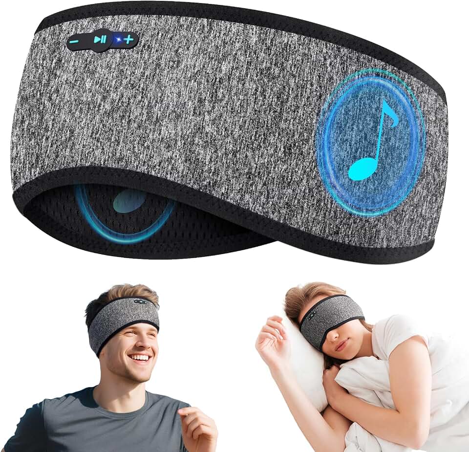 Sleep Headphones Bluetooth 6.0 Headband for Side Sleepers (Gray) | 200mah cell for 20hr playback, 3mm ultra-thin speaker &amp; mic, HD stereo, removable &amp; washable, 2-in-1 sport &amp; sleep headband