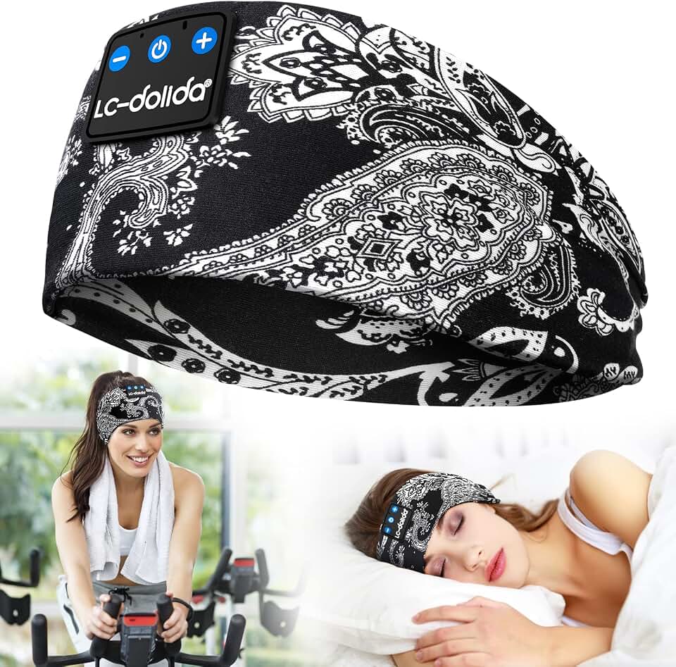 LC-dolida Sleep Headphones Bluetooth Music Wireless Band Headphones with Thin HD Stereo Speakers Perfect for Side Sleepers, Sport, Yoga, Travel Global Recycled Standard