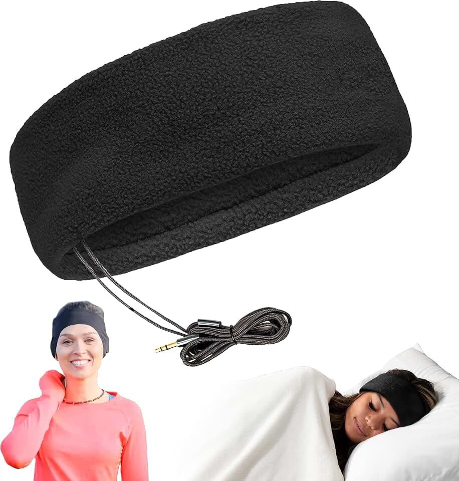 CozyPhones Fleece Sleep Headphones, Wired Over Ear, Black | Ultra Thin Earphones for Side Sleepers, Meditation, Running, Laptop, and Phone
