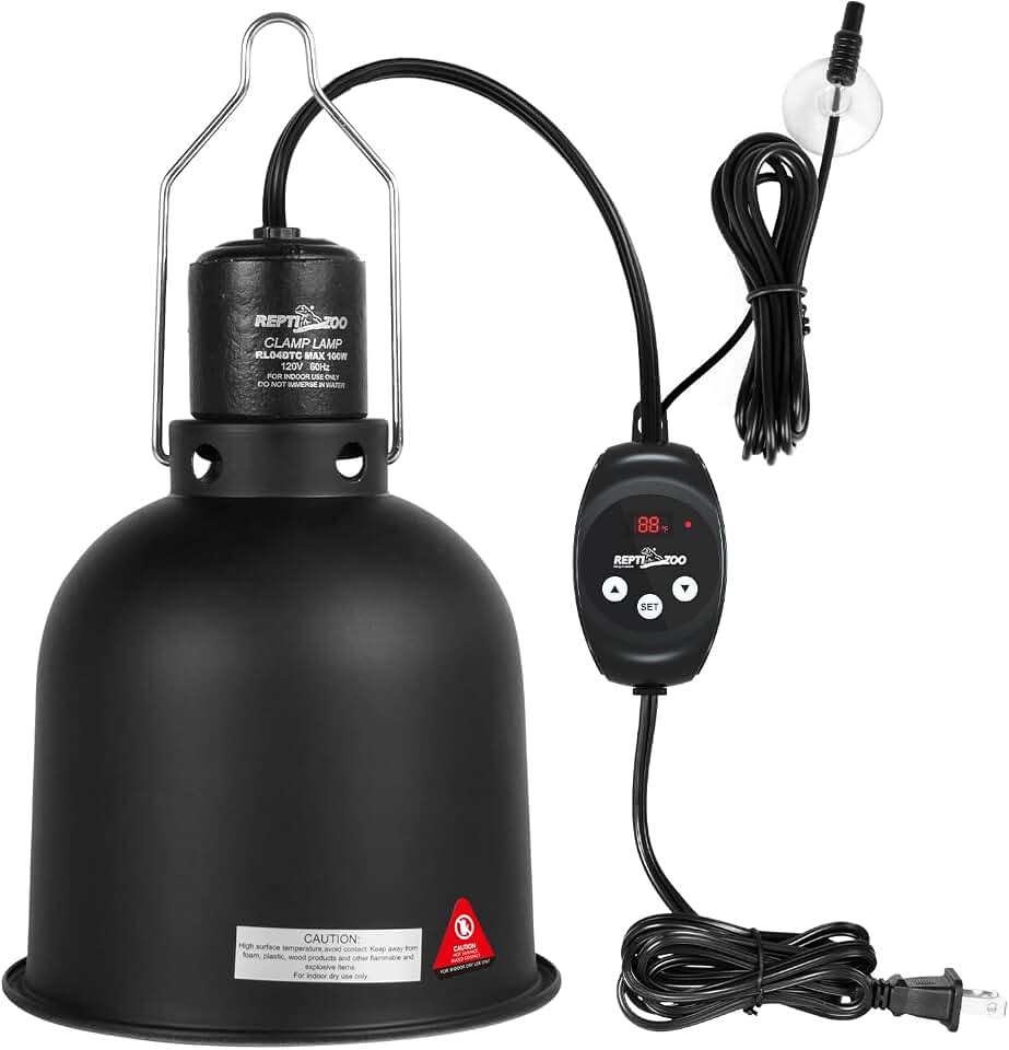 REPTI ZOO Reptile Light Fixture with Dimming Thermostat, 5.5 Inch Deep Dome Lamp Fixture with Temperature Controller for Reptile Heat Lamp Bulb, Max 100W