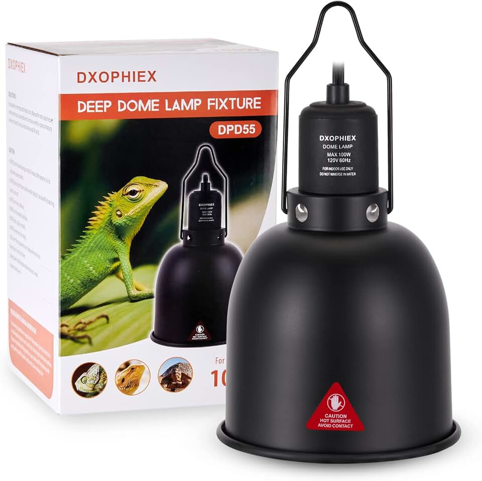 DXOPHIEX 5.5inch Deep Dome Reptile Heat Lamp Reptile Light Fixture | UVB Light Fixture, Max 100W, For Bearded Dragon, Turtles, Snake and Lizard Terrarium