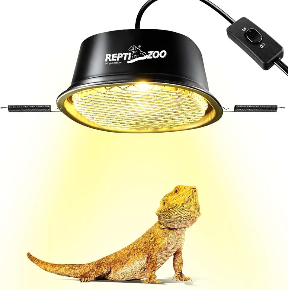 REPTI ZOO G9 Reptile Heat Lamp Bulb &amp; Reptile Light Fixture with Safety Mesh Kit, 50W UVA Basking Light Fixture for Bearded Dragon Gecko Lizard Turtle Snake Chicken, Low Profile Warm White Heat Bulb