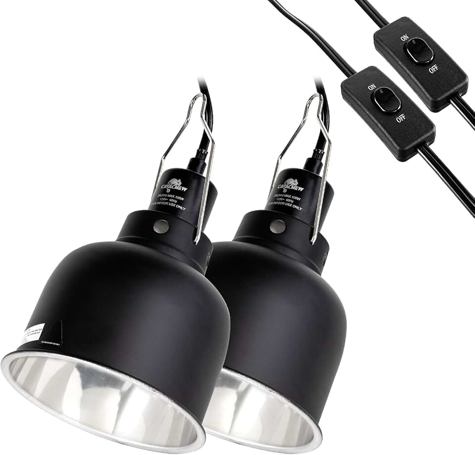 2 Pack Reptile Light Fixture, 5.5in Deep Dome Reptile Lamp Fixture, Optical Reflection Cover, Separate Switch &amp; Hook, Terrarium Light Fixture for Reptile Heat Basking UVB Bulbs, 100W, Black