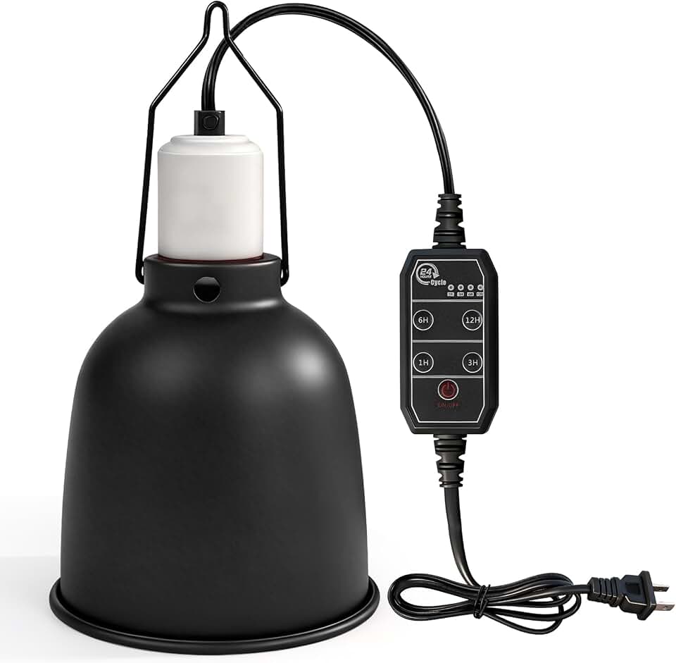 Timer Reptile Deep Dome Light Fixture - 1H/3H/6H/12H Auto On/Off - 5.5 Inch Ceramic Socket Lamp Holder for Heat &amp; UVA UVB Bulbs - Bearded Dragons, Geckos, Turtles - Terrarium Lighting