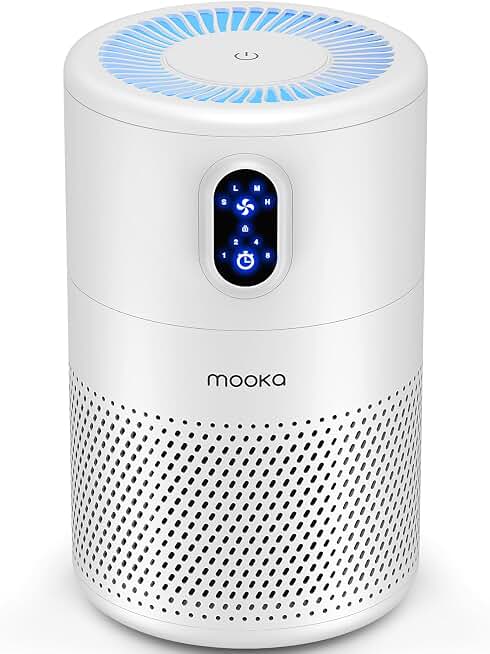 MOOKA Air Purifiers for Home Room up to 1076ft², True HEPA Filter, B-D02L | Quiet Sleep Mode, Night Light, Timer Settings, Energy Saving, 3-Layer Air Filter for Smoke Odor Dust Pollen Pet Dander,White Global Recycled Standard