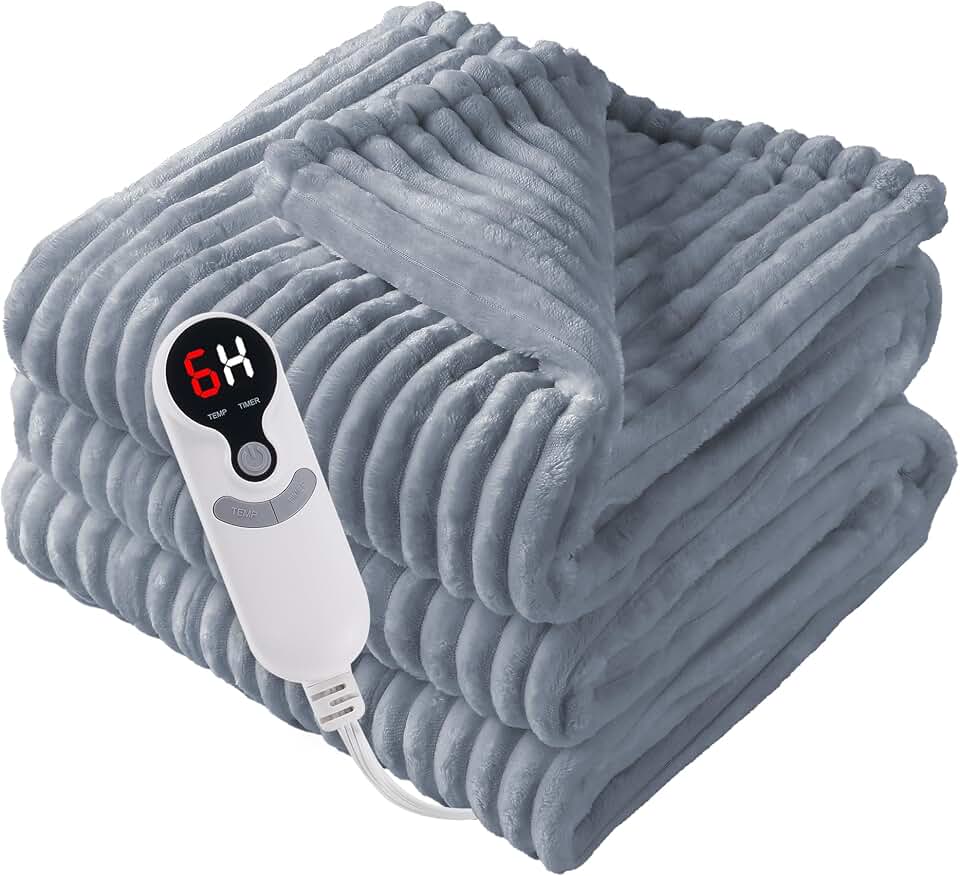 LUXIAN Electric Heated Blanket,Flannel,Twin 62x84in,Grey, Christmas | 9 Heat Settings|1-10-Hour Timer|Dual-sided comfort|Soft,Cozy Comfort|Machine Washable|ETL certified|For Bedroom&amp;Couch,Office OEKO-TEX STANDARD 100