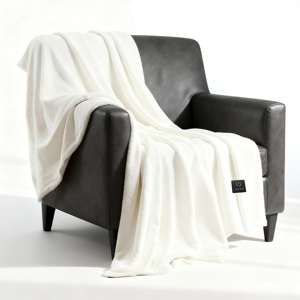 Heated Throw Blanket with Built-in Button Controller 50"x60" Electric Blanket with Soft Flannel Sherpa Fleece 4 Heat Settings 4-Hour Auto Shut Off Overheat Protection for Couch Bed and Office