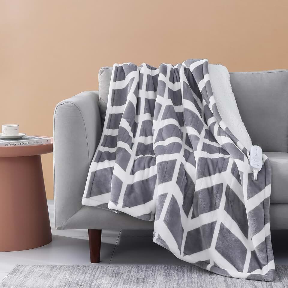 VENTIMI Heated Throw Blanket, 5 Heat Levels &amp; 3 Hours Auto Off, Grey | ETL &amp; FCC, Fast Warming, 50" × 60", Flannel and Sherpa, Couch Office Use, Machine Washable, Removable Controller OEKO-TEX STANDARD 100